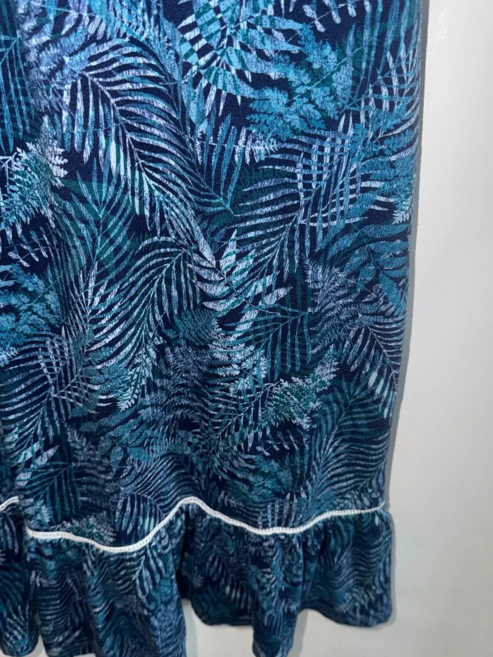 Tommy Bahama Teal and Navy Palm-Print V-Neck Sundress size small